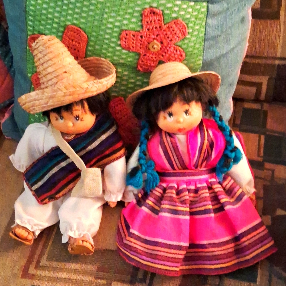 Set of 2,Adorable,Handcrafted,Mexican Dolls,Dressed in Authenic,Mexican Clothing